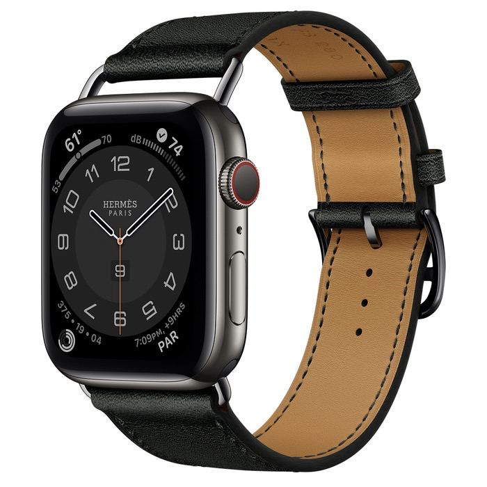 Часы Apple Watch Hermès Series 7 GPS + Cellular 45mm Space Black Stainless Steel Case with Attelage Single Tour Noir