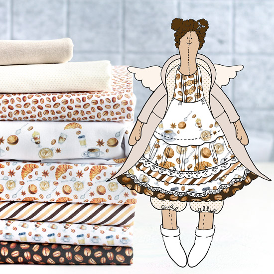 Набор ткани для пошива тела и одежды  - Онлайн школа "Тильда" образ кофейной феи