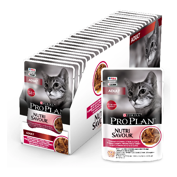 Влажный корм для кошек Pro Plan NutriSavour Adult кусочки в соусе с уткой  26 шт. х 85 г