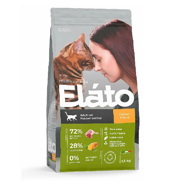Сухой корм для кошек Elato Hairball Control с курицей и уткой 1.5 кг