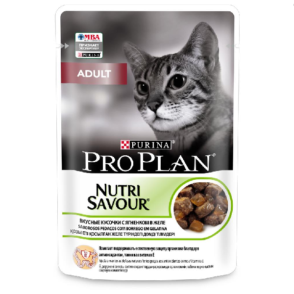 Влажный корм для кошек Pro Plan NutriSavour Adult кусочки в желе с ягненком 85 гр