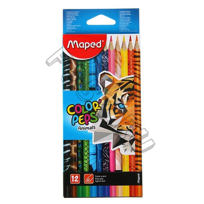 Карандаши трёхгранные 12 цветов, Maped Color Peps Animals