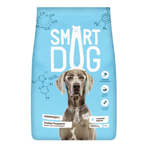 Сухой корм для собак всех  пород Smart Dog с лососем и рисом 12 кг
