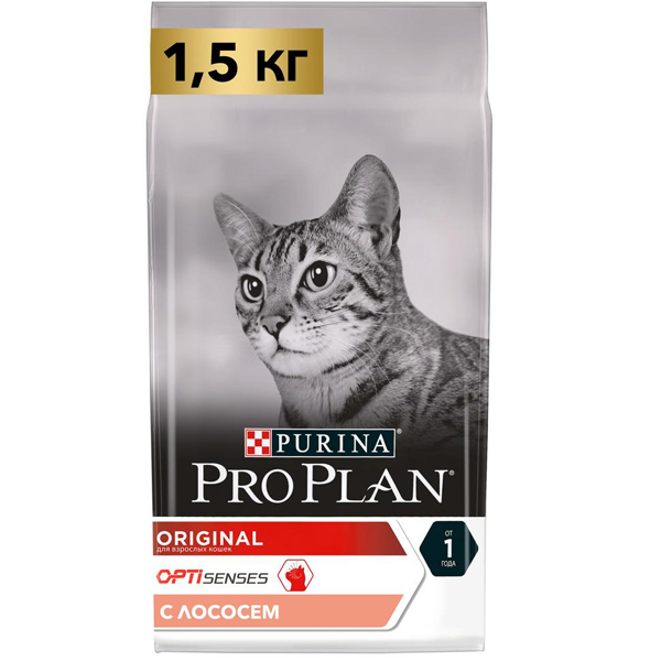 Сухой корм для кошек Pro Plan Adult с лососем 1.5 кг