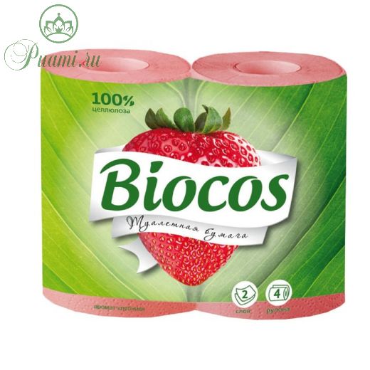 Туалетная с ароматом клубники BioCos, 4 рулона