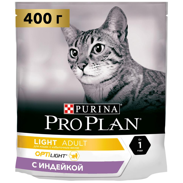Корм для кошек Purina Pro Plan Light для здоровья кожи и шерсти с индейкой 400гр