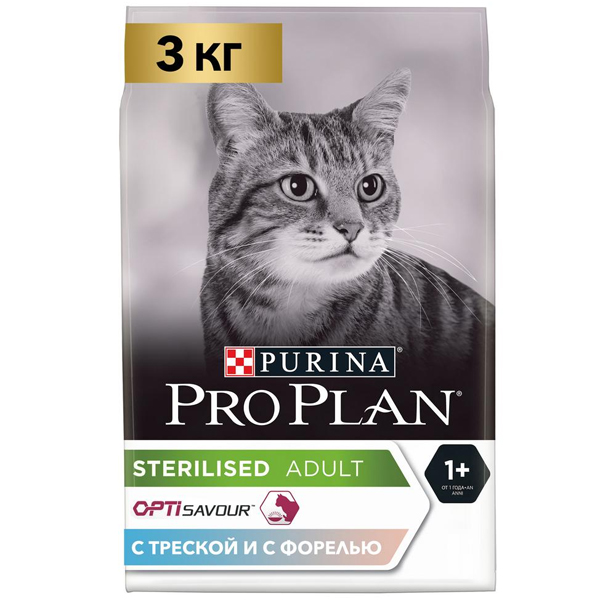Сухой корм для стерилизованных кошек Pro Plan Sterilised Adult OPTISavour с треской и форелью 3 кг