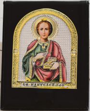 Дорожная икона Пантелеймон Целитель (9х11см, цветная, натуральная кожа)(наличие)
