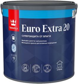 Краска для Влажных Помещений Tikkurila Euro Extra 20 0.9л Полуматовая / Тиккурила Евро Экстра 20