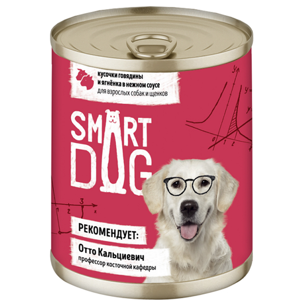 Влажный корм для собак Smart Dog кусочки в соусе с говядиной и ягненком