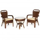 Комплект террасный ANDREA (стол кофейный со стеклом + 2 кресла + подушки) ротанг, Pecan Washed (античн. орех)