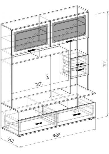 Гостиная Нежность Прованс (шкаф №2 (540)+витрина №6+пенал бельевой №4** (340))