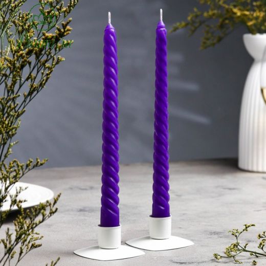 Набор свечей витых, 2,2х 25 см, 2 штуки, фиолетовый, подвес