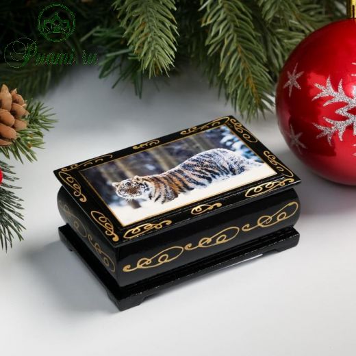 Шкатулка "Тигр", 6х9 см, лаковая миниатюра