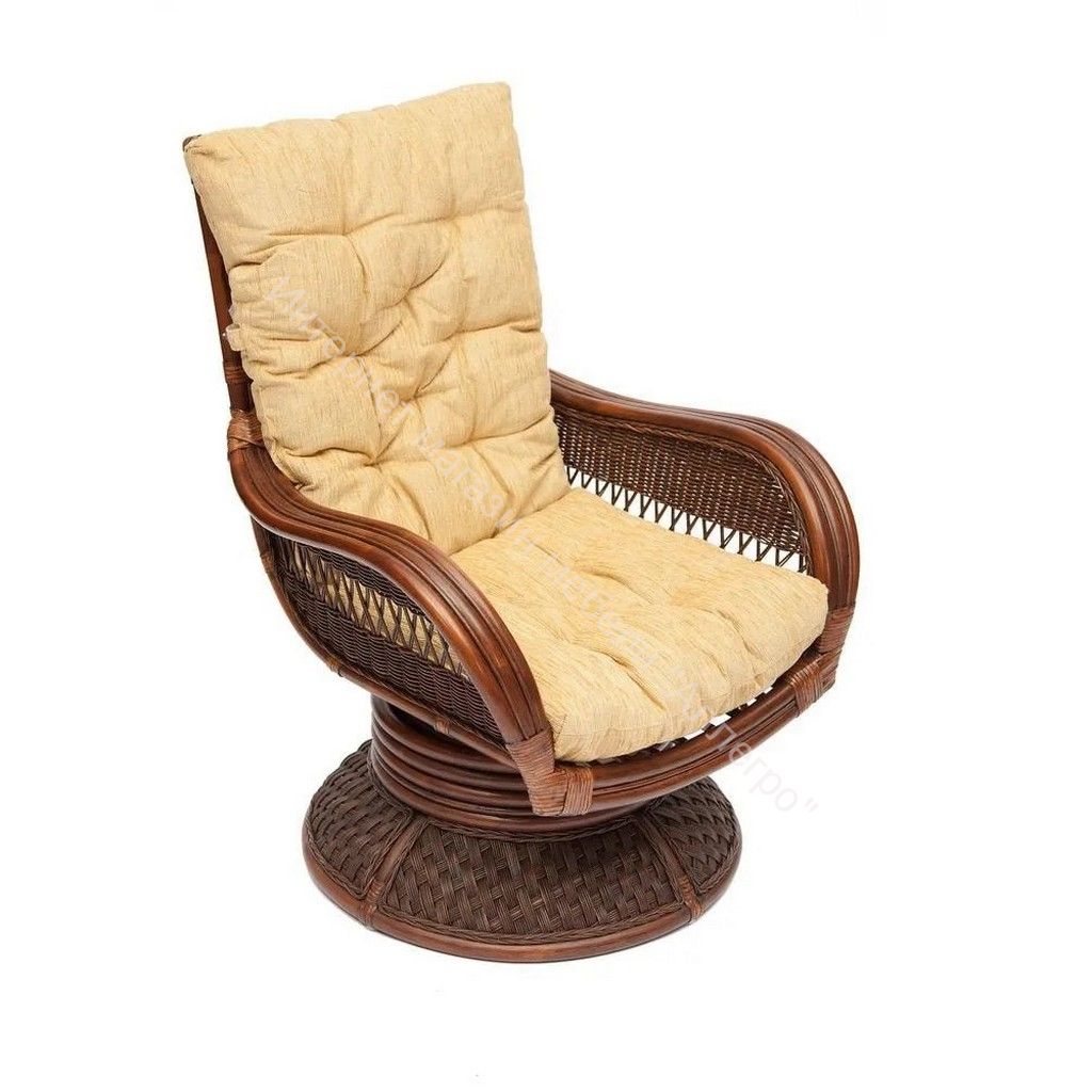 Кресло-качалка "ANDREA Relax Medium" с подушкой  Pecan Washed (античн. орех), Ткань рубчик, цвет кремовый