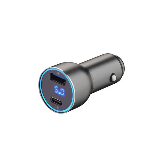 Автомобильная зарядка Deppa 36W, USB A + USB-C, PD, QC 3.0, дисплей, алюминий, графит
