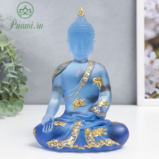 Сувенир полистоун "Будда Варада Мудра - приветствие" синий 17х10х7 см