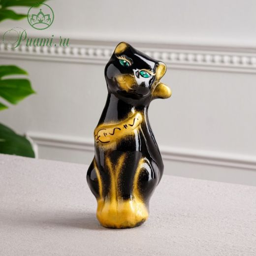 Копилка "Кошка Тома", глянец, чёрная с золотом, 22 см