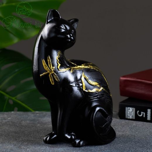 Фигура "Кошка с узором" черная с позолотой, 19х14х8см