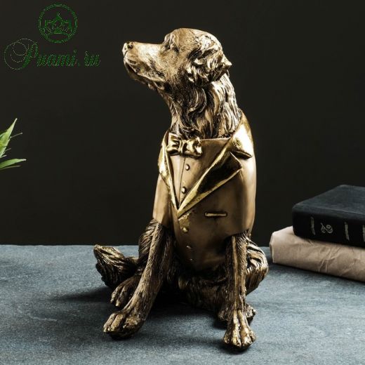 Фигура "Пес в пиджаке с бабочкой" 29х21х15 см, бронза с позолотой