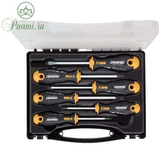 Набор отверток Felo Ergonic 40010636, SL4-6.5, PZ1-2, PH1-2, 3К пластик, 6 шт., в кейсе