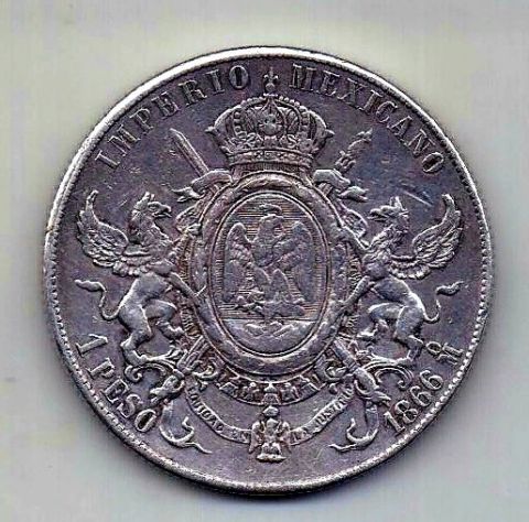 1 песо 1866 Мексика AUNC- XF