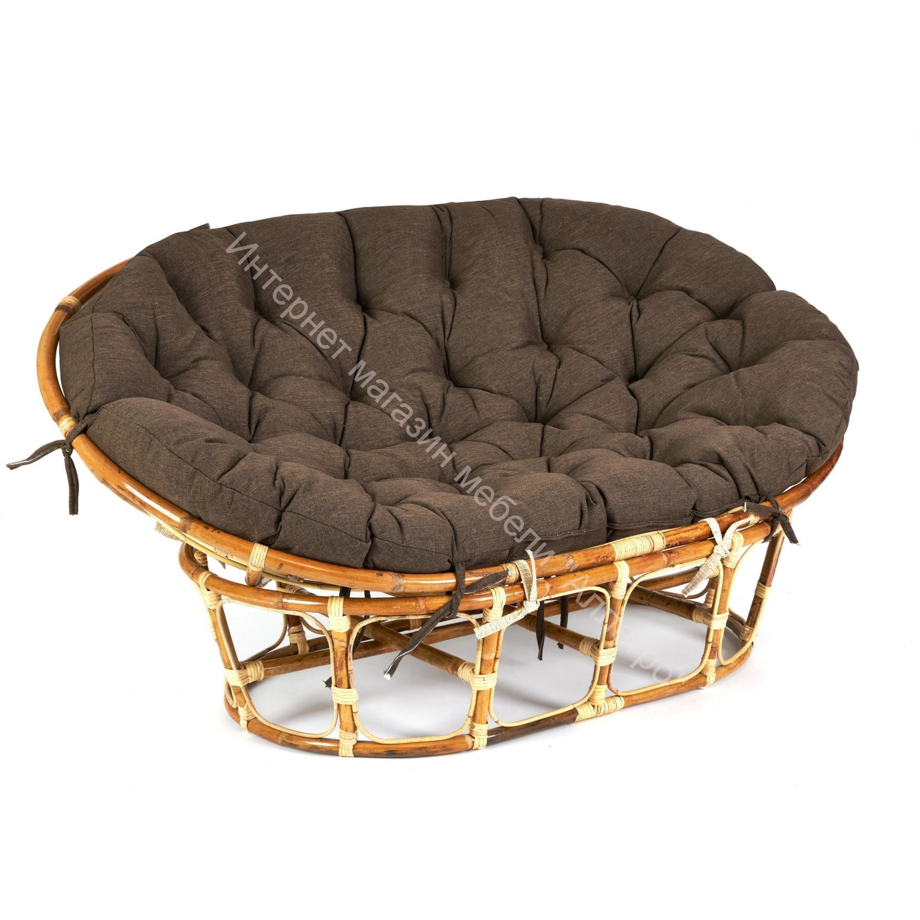 Кресло "MAMASAN ECO SKIN" / с подушкой / Natural (натуральный), ткань Коричневый, 3М7-147
