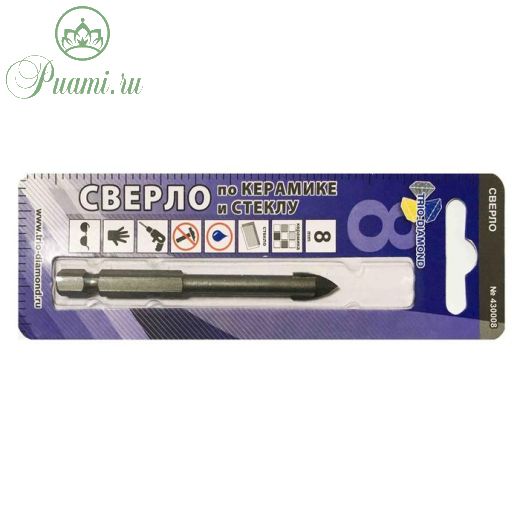 Сверло по керамике и стеклу перьевое TRIO-DIAMOND, 8 x 44 мм, шестигранный хвостовик