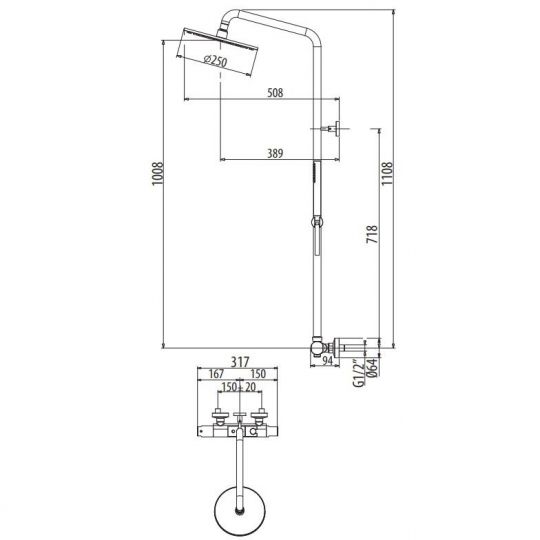 Душевая система с термостатическим смесителем, верхним и ручным душем Gattoni H2OMIX7000 KIT/TS60 ФОТО