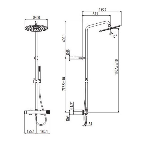 Душевая система с верхним и ручным душем Gattoni Dolce Vita MD MD700/22 схема 2