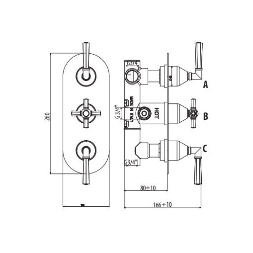 Смеситель термостатический для душа с дивертором на 2 выхода Gattoni Dolce Vita TRD TS994/18 схема 2