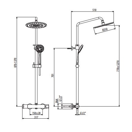 Душевая система с термостатическим смесителем, верхним и ручным душем Gattoni H2OMIX3000 KIT/TS01 ФОТО