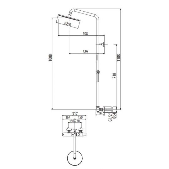 Душевая система с термостатическим смесителем, верхним и ручным душем Gattoni H2OMIX3000 KIT/TS65 ФОТО