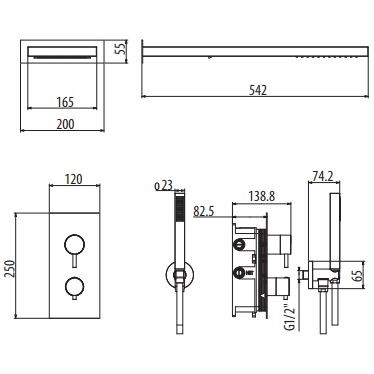 Встраиваемая душевая система с термостатическим смесителем, верхним (2 режима) и ручным душем Gattoni Circle One 9185/PD ФОТО
