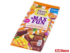 Шоколад ALPEN GOLD MaxFun 150/160г Взрывная карамель/манго/ананас/маракуйя /рисовые шарики