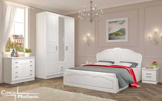 Спальня Тиффани (шкаф 3х+кровать №2+тумбочки 2шт+комод+зеркало)