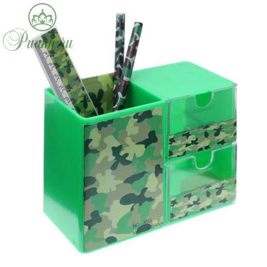 Набор настольный детский "Милитари" (подставка+2 карандаша+линейка+точилка+ластик+блокнот 8 листов)