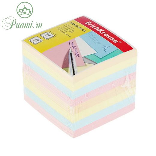 Блок бумаги для записей ErichKrause, 9 x 9 x 9 см, плотность 80 г/м2, цветной