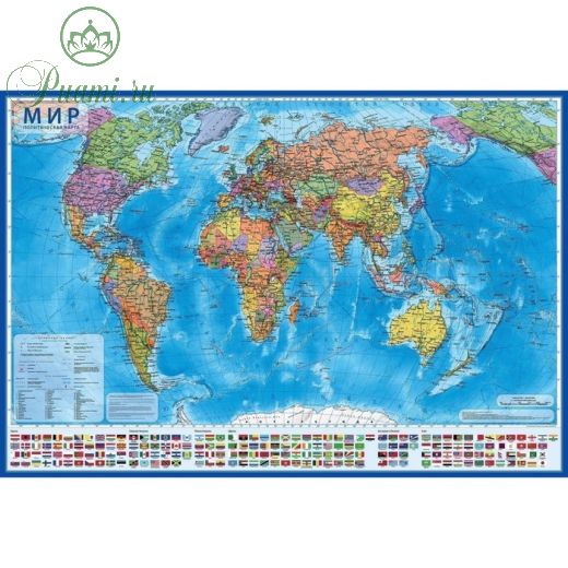 Карта Мира Политическая, 199 х 134 см, 1:15,5 млн, ламинированная