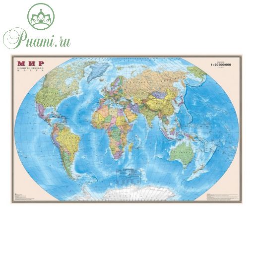 Интерактивная карта мира, политическая, 122 х 79 см, 1:25М, ламинированная