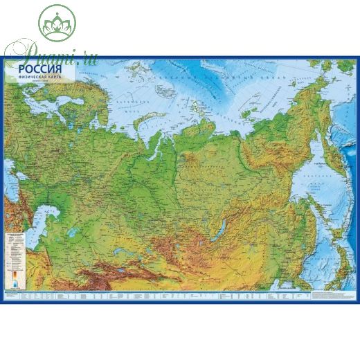 Интерактивная карта России физическая, 101 x 70 см, 1:8.5 млн, без ламинации