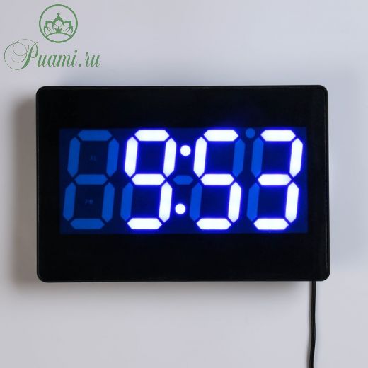Часы электронные настенные, настольные, с термометром и будильником, 15.5 х 23.5 см, синие