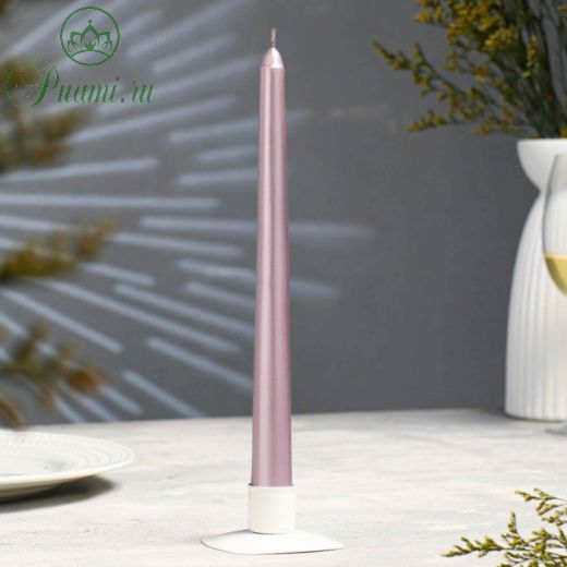 Свеча античная, 2,3х 25 см, лакированная, розовый металлик