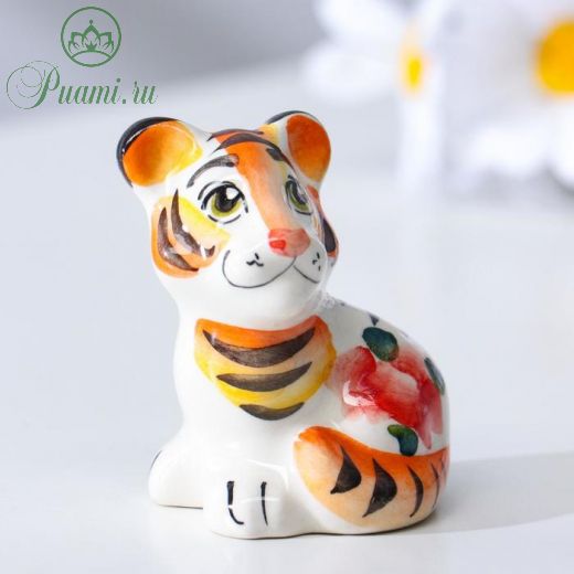 Сувенир Тигр "Цитрус", 6 см, гжель, цвет