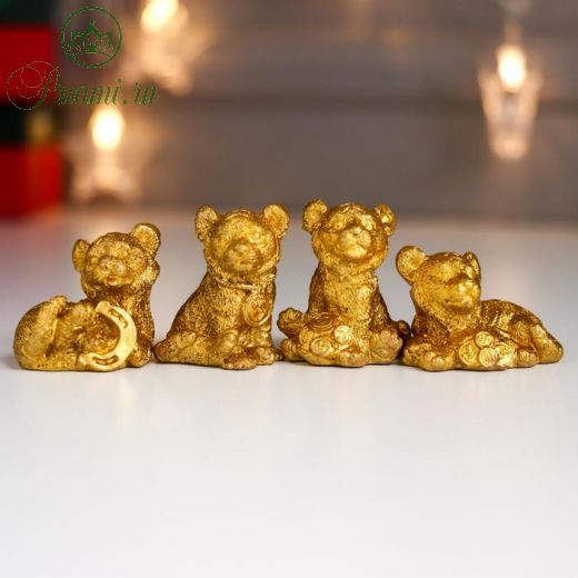 Сувенир полистоун "Золотой тигрёнок с золотыми монетами" МИКС 4,2х3,5х3,5 см