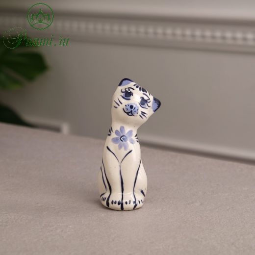 Статуэтка "Котик", роспись, бело-синяя, керамика, 11 см, микс