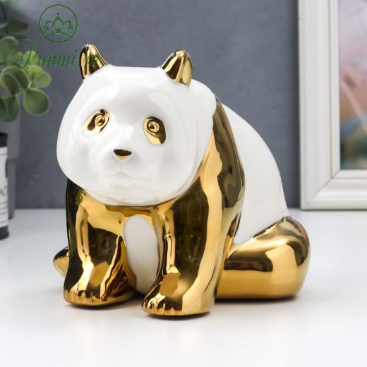 Сувенир керамика "Золотая панда сидит" 14х17х14 см