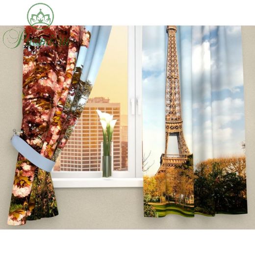 Фотошторы кухонные «Цветущий Париж», размер 145 х 160 см - 2 шт., габардин