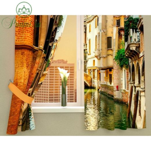 Фотошторы кухонные «Солнечный день в Венеции», размер 145 х 160 см - 2 шт., габардин