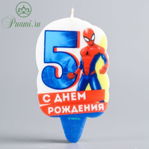 Свеча в торт 5 "С Днем Рождения", Человек-паук